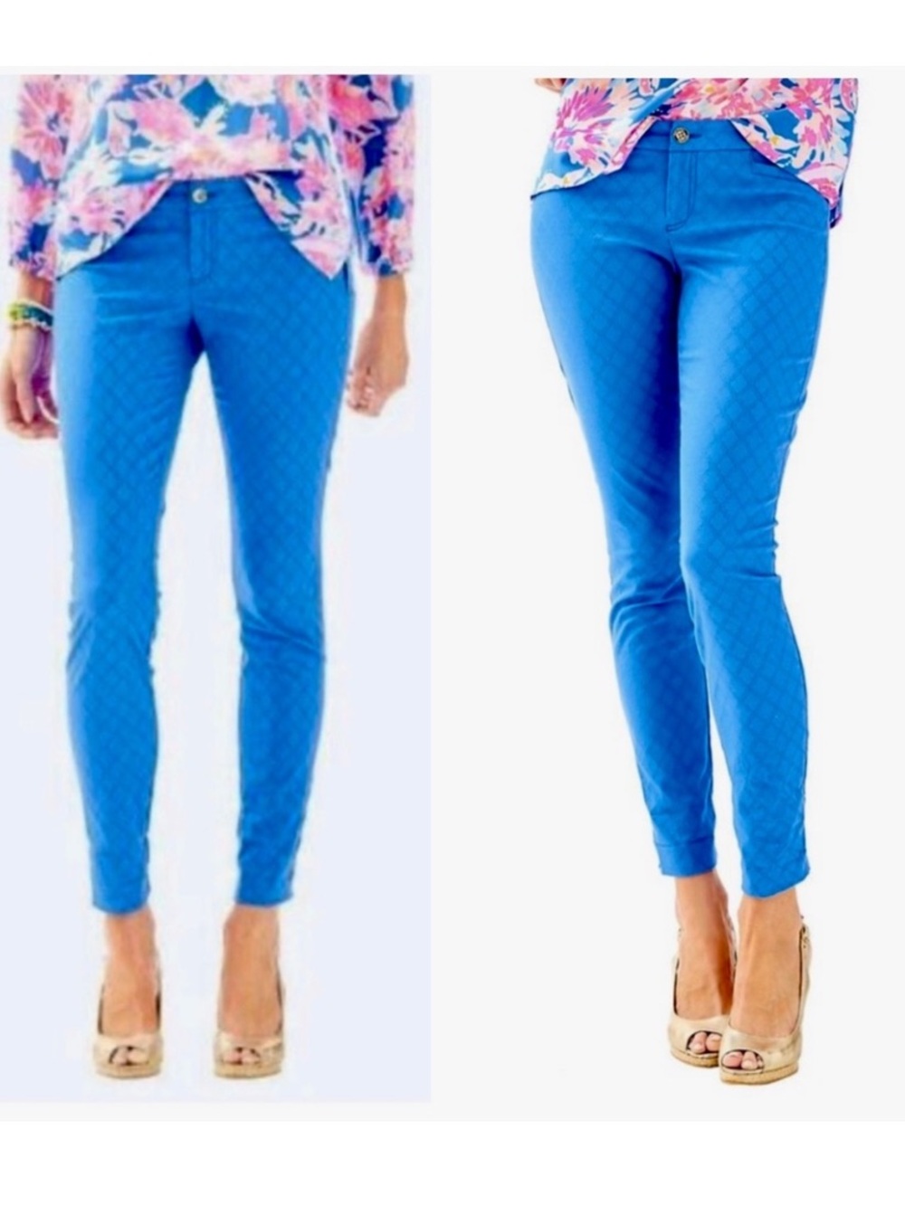 Lilly Pulitzer Kelly Skinny Ankle Bright Blue Textured Pants Size 00 NWT